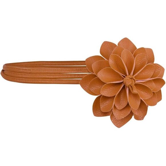 Women Girls Faux Leather Waist Chain Belt Floral Rope Decor for Casual Wear main image 7